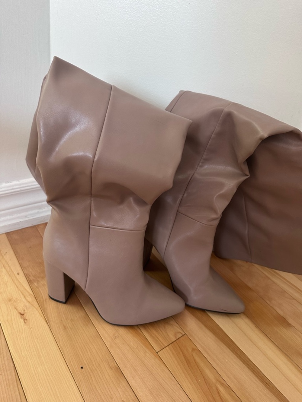 Aldo High Block Heel Boots in Taupe